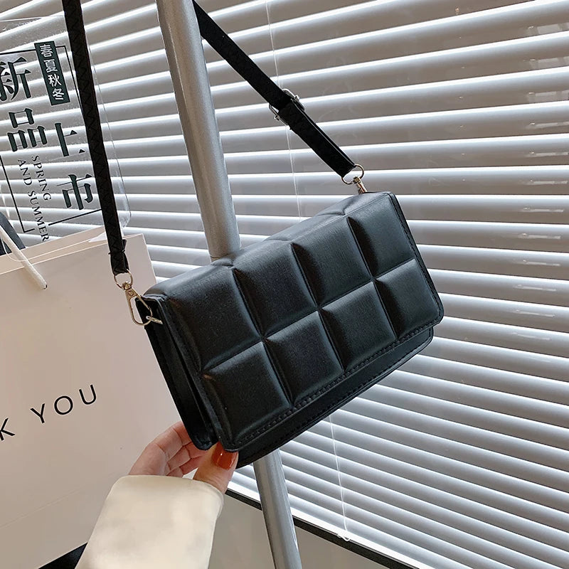 New Solid Color Fashion Shoulder Handbags Female Travel Messenger Bag Plaid Small PU Leather Crossbody Bags For Women