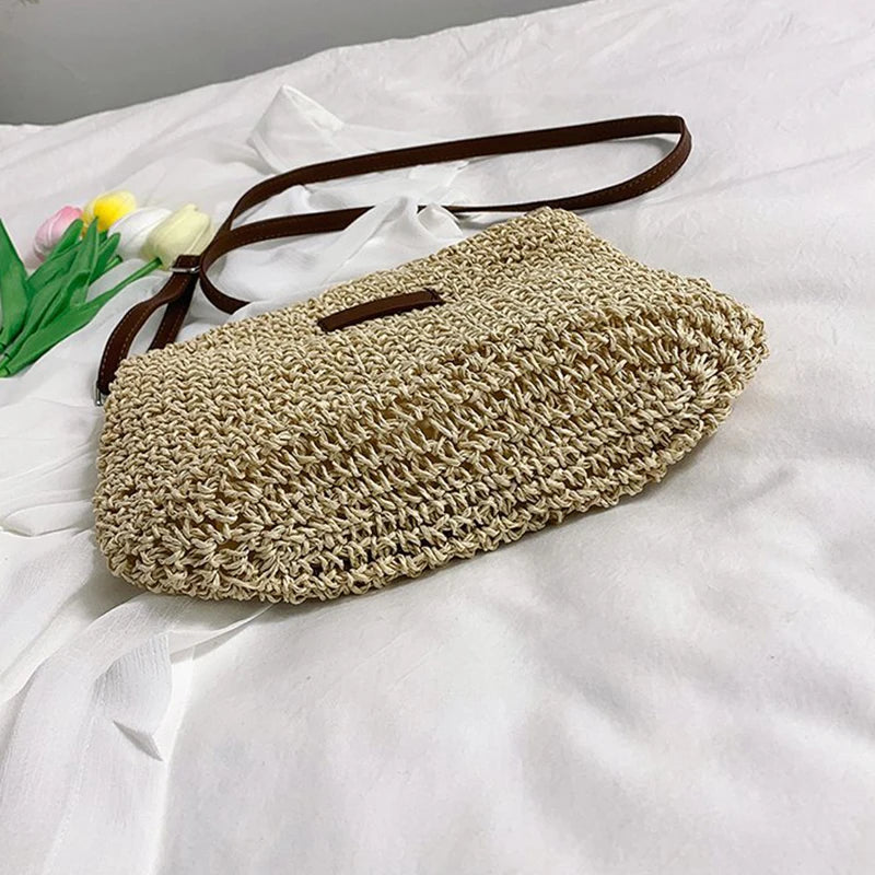 Ladies Fashion Summer Straw Crossbody Bag Women Beach Holiday Shopping Woven Shoulder Handbag Messenger Purses For Women Bags