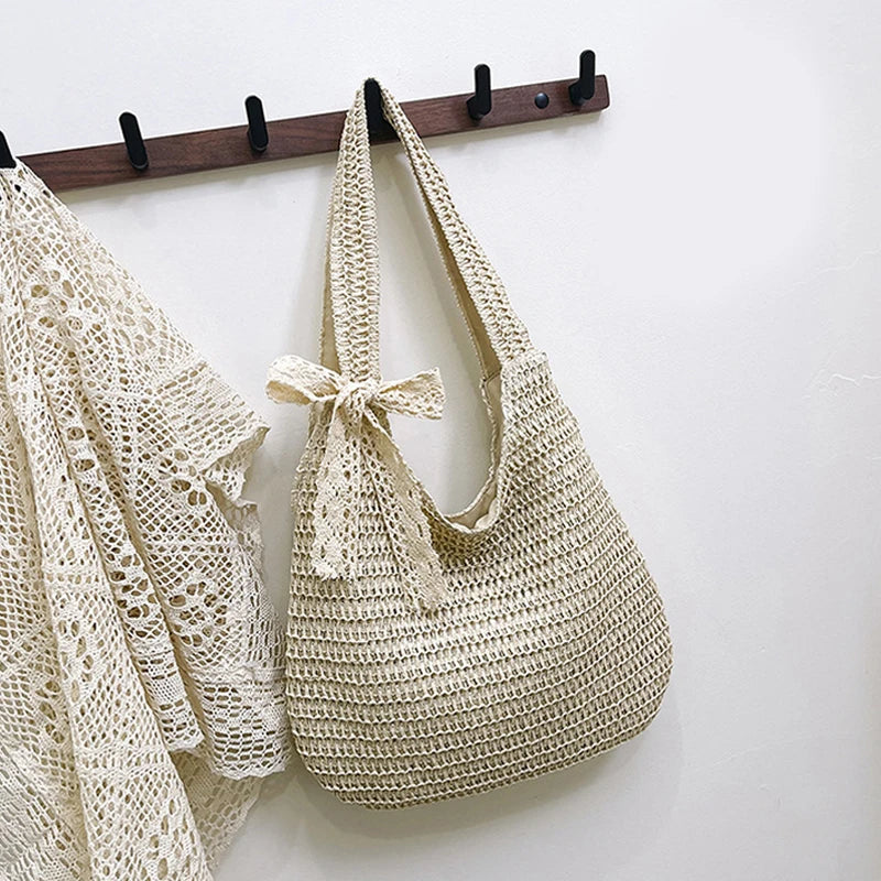 Fashion Straw Women Shoulder Bags Paper Woven Female Handbags Large Capacity Summer Beach Straw Bags Casual Tote Purses