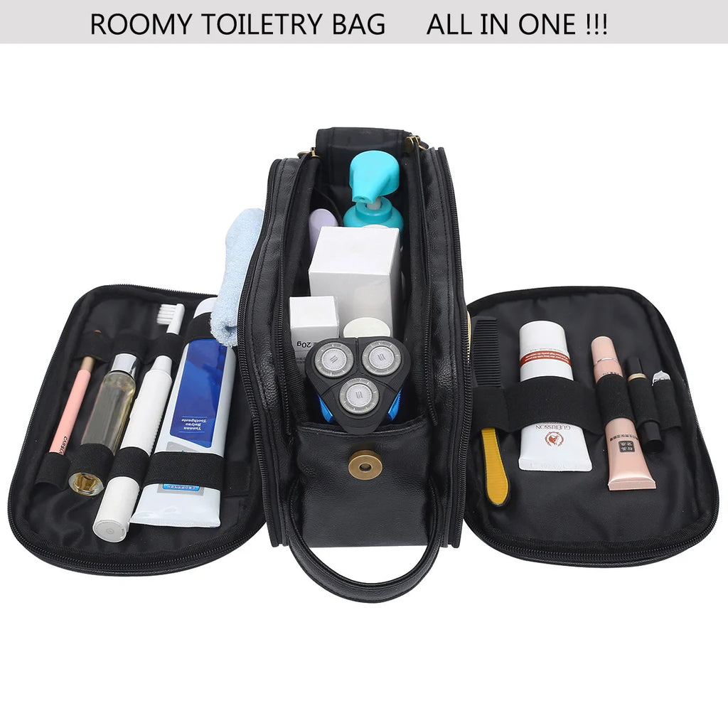 Toiletry Bag for Men, Large Travel Shaving Dopp Kit Water-resistant Bathroom Toiletries Organizer PU Leather Cosmetic Bags
