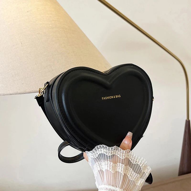 Fashion Heart Shape Crossbody Bags For Women New Solid Color PU Leather Shoulder Bag Casual Ladies Handbags Designer Female Bags