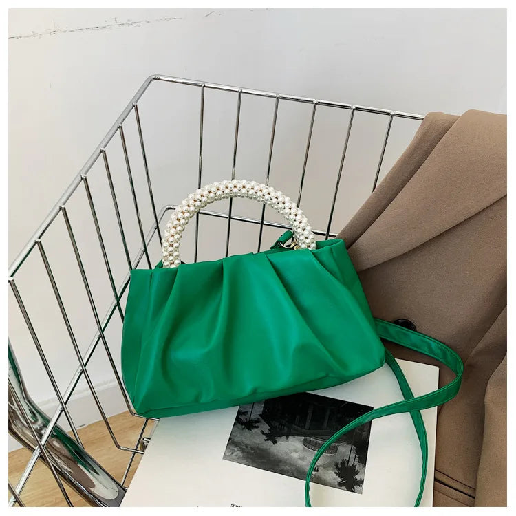 Solid Color Square Pleats Women's Bag Fashionable Cloud Bag, Stylish Soft Surface Handbag, Stylish Single Shoulder Messenger Bag