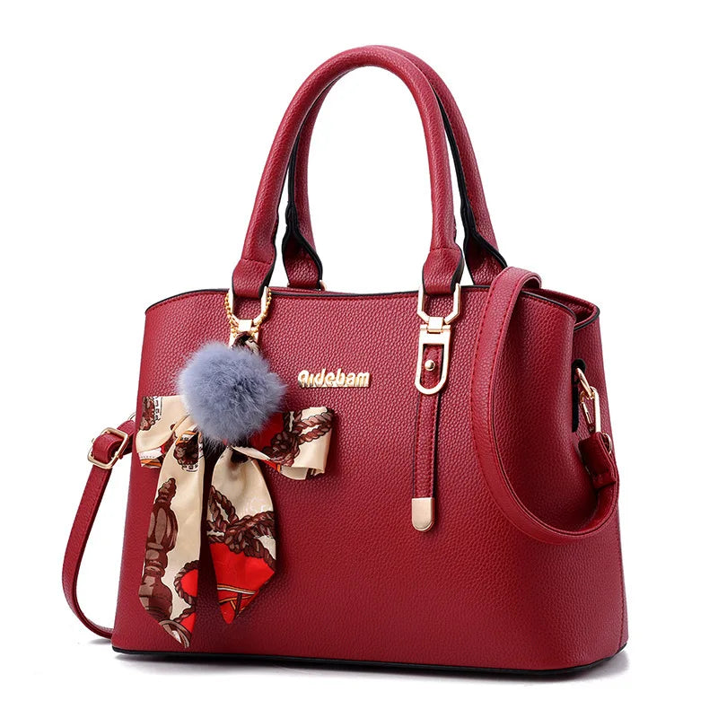 Bag women's fashionable large-capacity handbag solid color simple middle-aged women's bag mother bag shoulder messenger bag