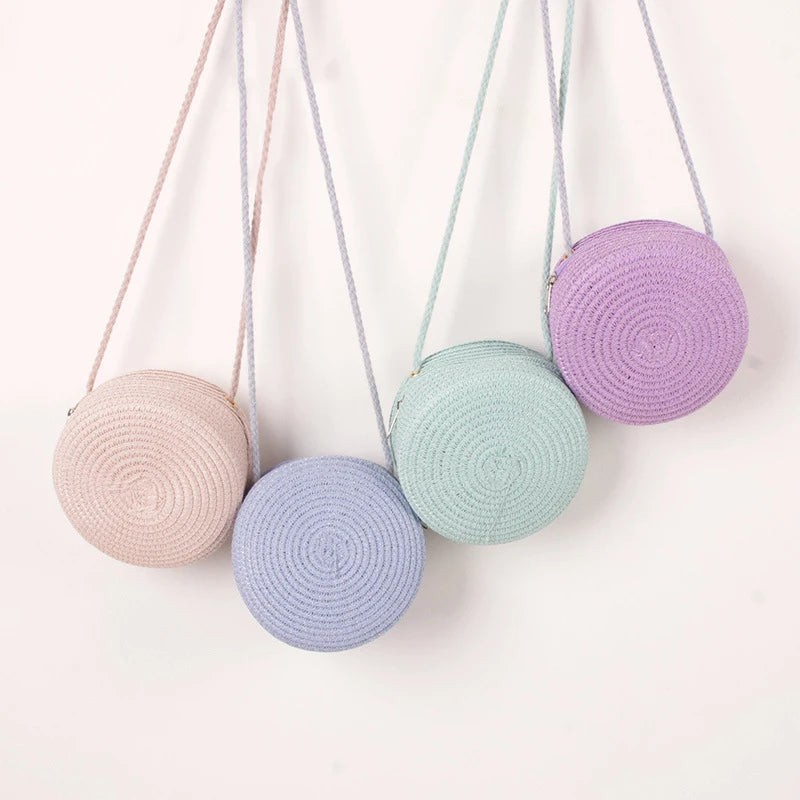 Round Straw Bag Women Woven Beach Crossbody Bag for Ladies Cute Shoulder Rattan Handmade Knitted Candy Color Small Handbag Bolsa