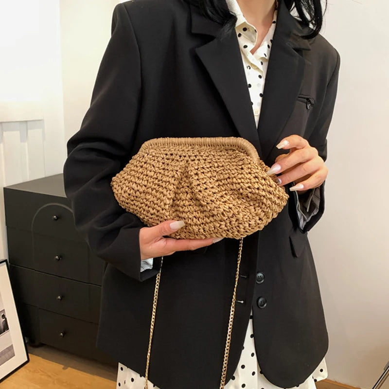 Straw Dumpling Clutch Bag Woven Straw Tote Clutch Purse For Women Summer Beach Bag Wicker Clutch Straw Purses For Women