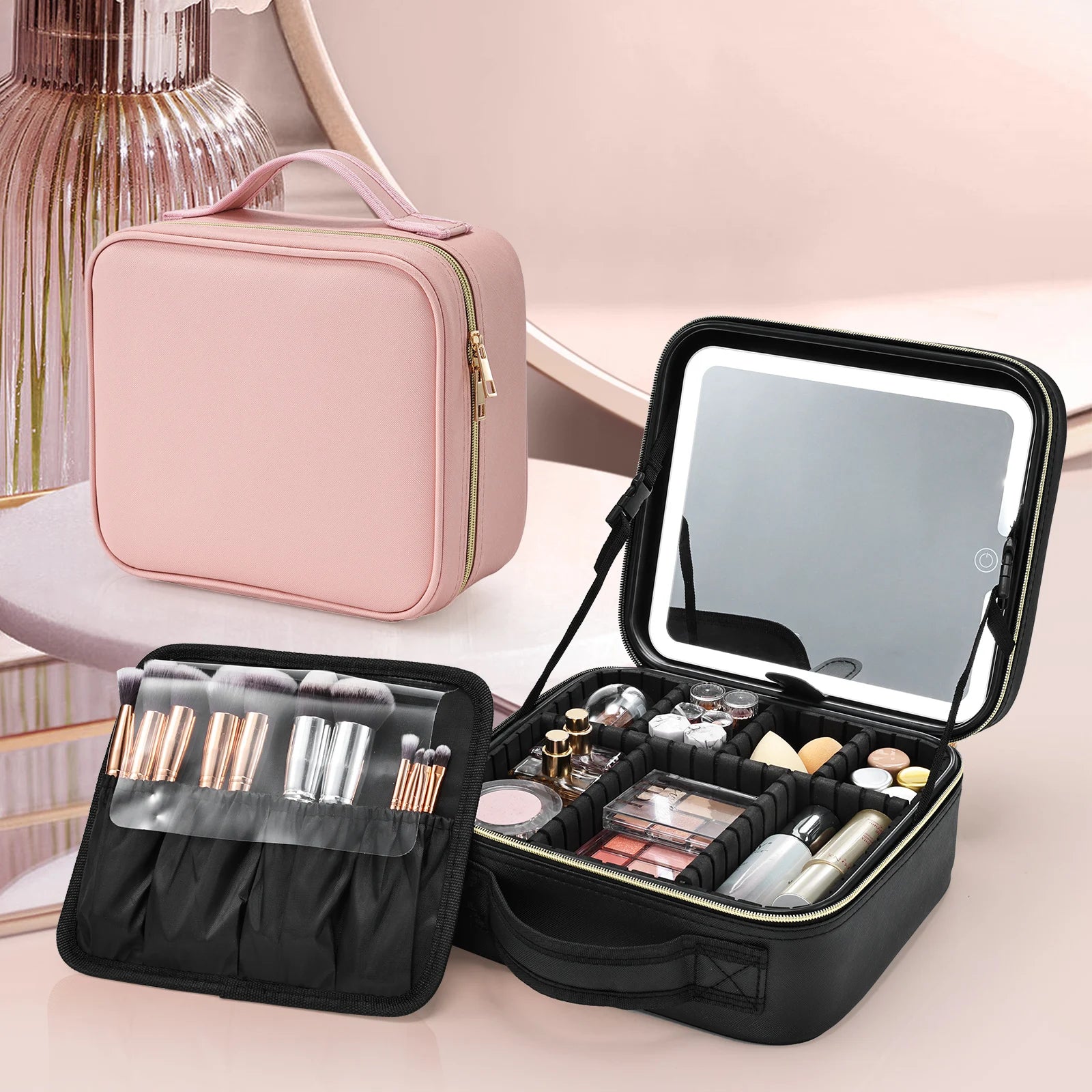Makeup Bag With Led Mirror 3 Modes Lights Makeup Bag With Vanity Mirror With Lights Travel Makeup Case With Lighted Mirror