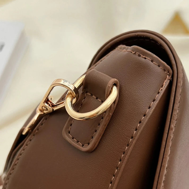 New Solid Color PU Leather Women's Crossbody Bag With Stylish Red Wide Shoulder Strap Shoulder Small Square Bag