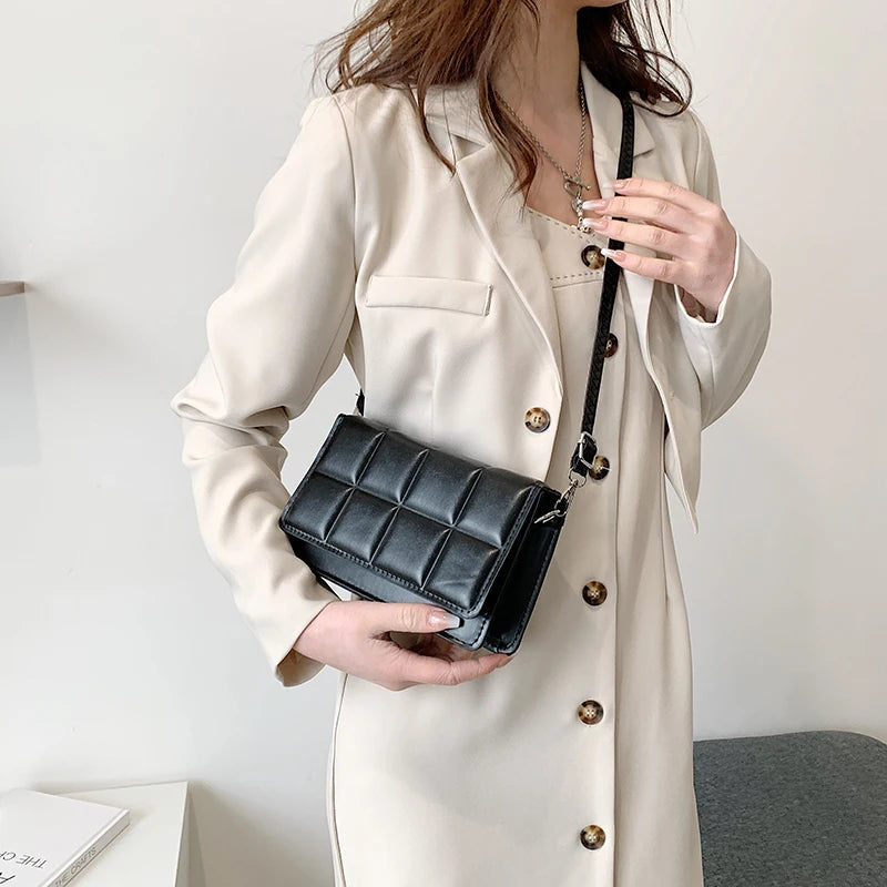 New Solid Color Fashion Shoulder Handbags Female Travel Messenger Bag Plaid Small PU Leather Crossbody Bags For Women