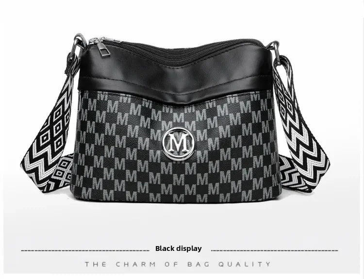 Classic Letter Patchwork Design Stylish Crossbody Bag Printed Three Layer Zipper Leather Shoulder Bag for Daily Use Work Outdoor