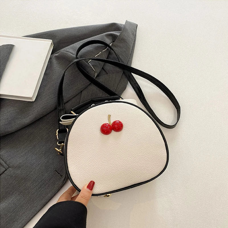 Litchi Pattern Contrast Cherry Small Purse and Handbags New Womens Sling-shoulder Crossbody Mobile Phone Bag