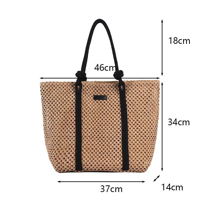 Summer Woven Straw Tote Bag Casual Beach Vacation Women Shoulder Bags Large Capacity Female Handbags Solid Color