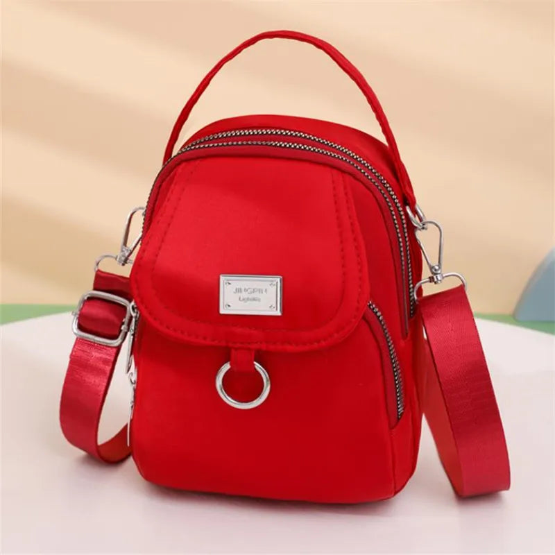Lightweight Nylon Women's Crossbody Bag, Casual Mini Handbag with Multiple Zip Pouch, Chic Design Shoulder Bag for Everyday Use