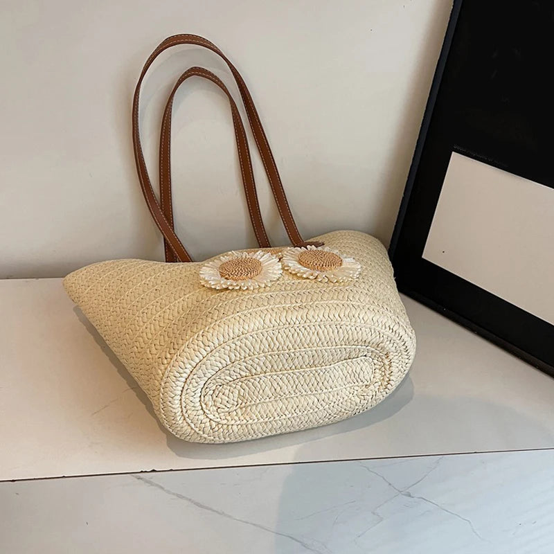 Woven Women Handbag Large Capactity Basket Summer Beach Bag Shopper Tote Ladies Travel Shoulder Underarm Bags