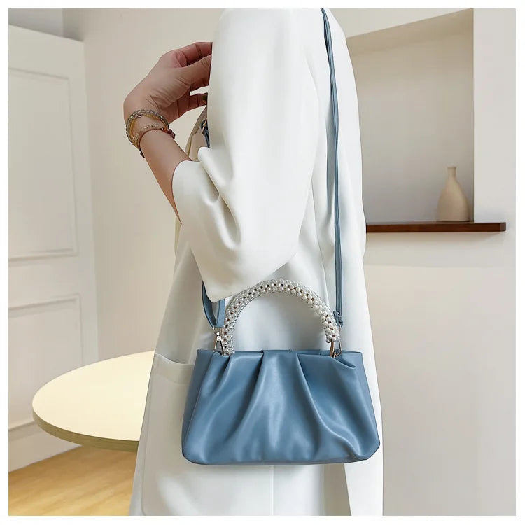 Solid Color Square Pleats Women's Bag Fashionable Cloud Bag, Stylish Soft Surface Handbag, Stylish Single Shoulder Messenger Bag