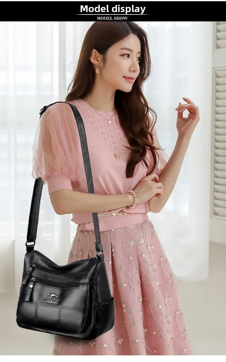 Solid Color PU Leather Single Shoulder Bag, Multi Compartment Pocket Daily Women's Cross Body Bags, Large Capacity Women's Bag.