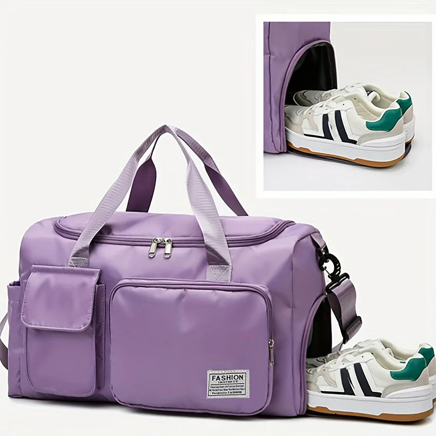 Nylon Travel Gym Bag with Shoe Compartment Dry Wet Separation, Organizer Pockets, Sports Bag for Women/Men, Student Essentials