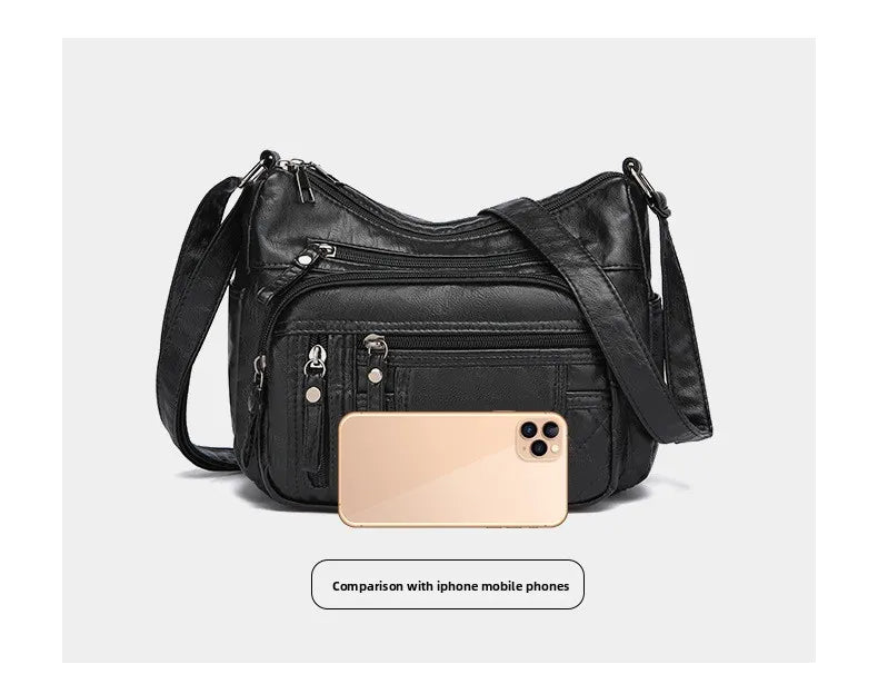 Fashionable Four Seasons Soft Leather Multi Pocket Cross Bags, Multi Layer Zipper Pouch Single Shoulder Bag for Women Daily Use
