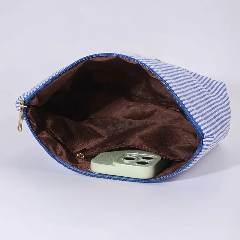 2 Pcs Set Large Capacity Ladies Stripe Toiletry Bag Makeup Case Travel Female Storage Handbag Clutch Purse Women's Cosmetic Bags