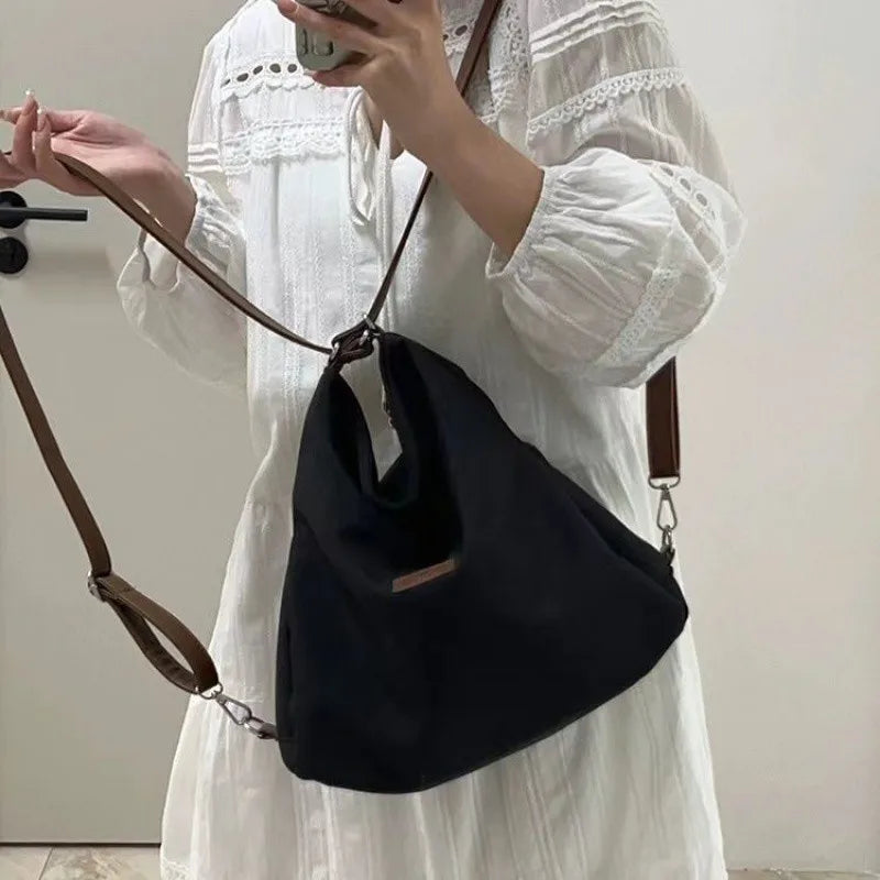 Large Capacity Fashion Canvas Shoulder Bag Women's Leisure Literature and Art Simple Solid Color Crossbody Backpack