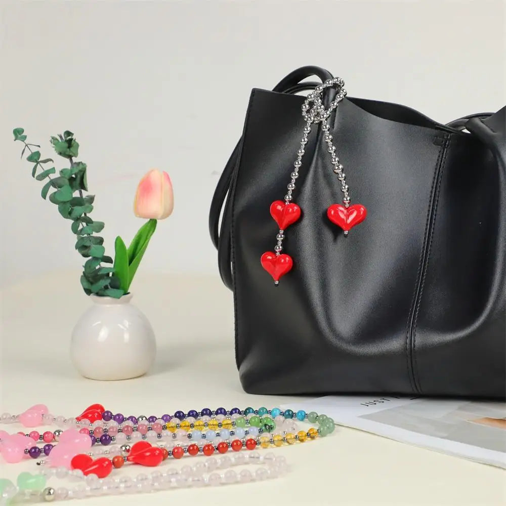Fashion Red Love Y2k Bag Charms Colorful Beads Keychain Korean Women Y2K Accesories  Ladies Gifts Jewelry Bag Pendant Keyring
