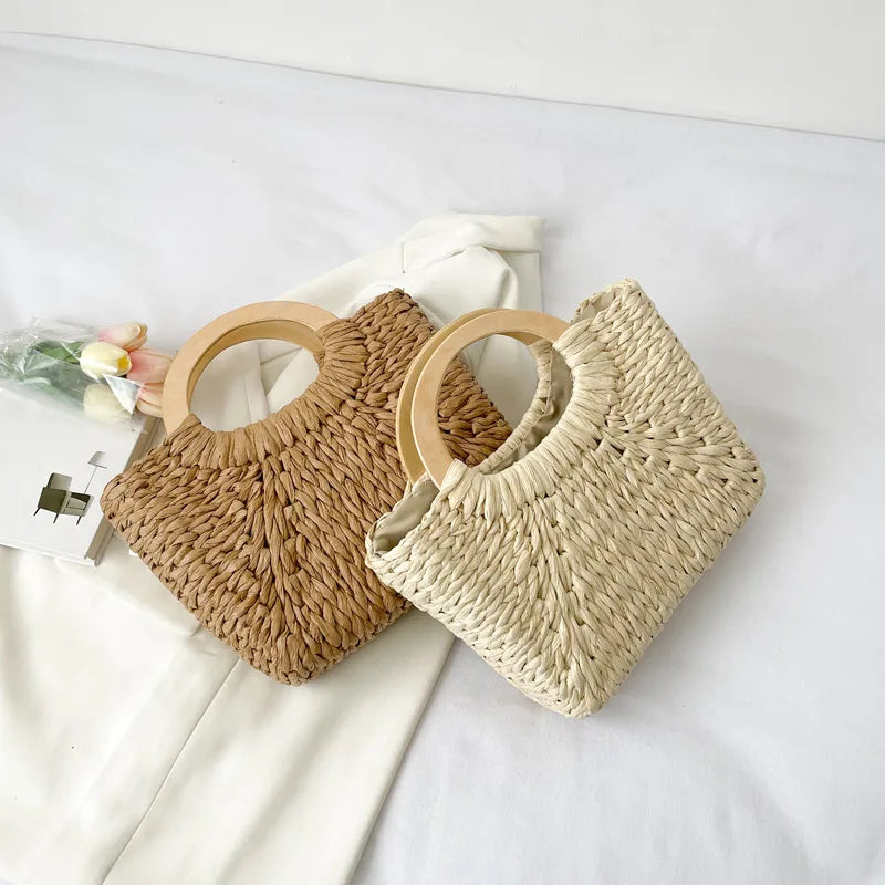 Fashion Lady Straw Woven Basket Handbag Summer Women's Shoulder Bag Bohemia Travel Beach Han made Beach Bucket Shopper Tote