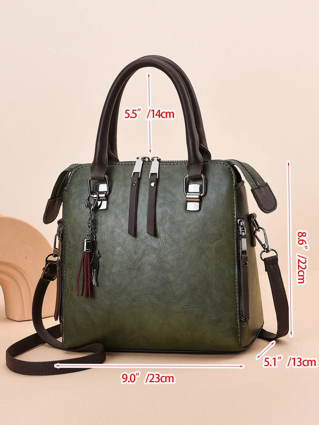 Retro women's handbag PU leather tassel top handle bag fashionable light luxury large capacity shoulder bag shopping bag
