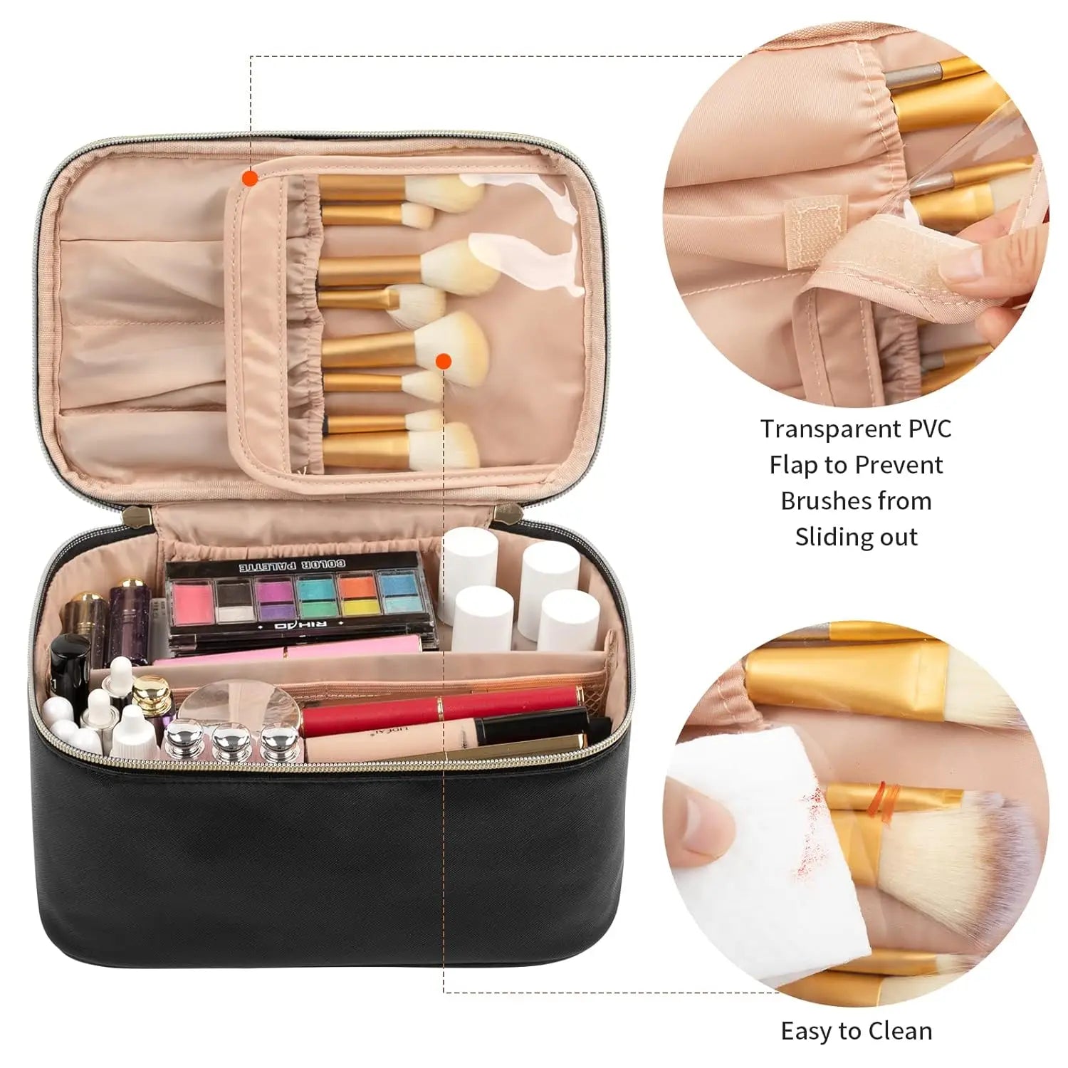 Makeup Bag Portable Cosmetic Bag Large Capacity Travel Makeup Case Organizer Black For Women Toiletry Bag for Girls Traveling