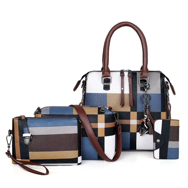 New Fashion Luxury Handbags New 4 PCS Set Women Plaid Colors Handbag Female Shoulder Bag Travel Shopping Ladies Crossbody Bag