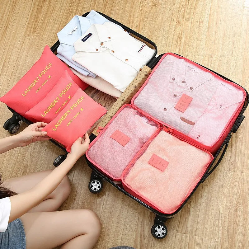 6pcs Travel Storage Organizer Bags Portable Travel Suitcase Organizer Bags For Women Clothes Shoes Makeup Bag Luggage Organizer