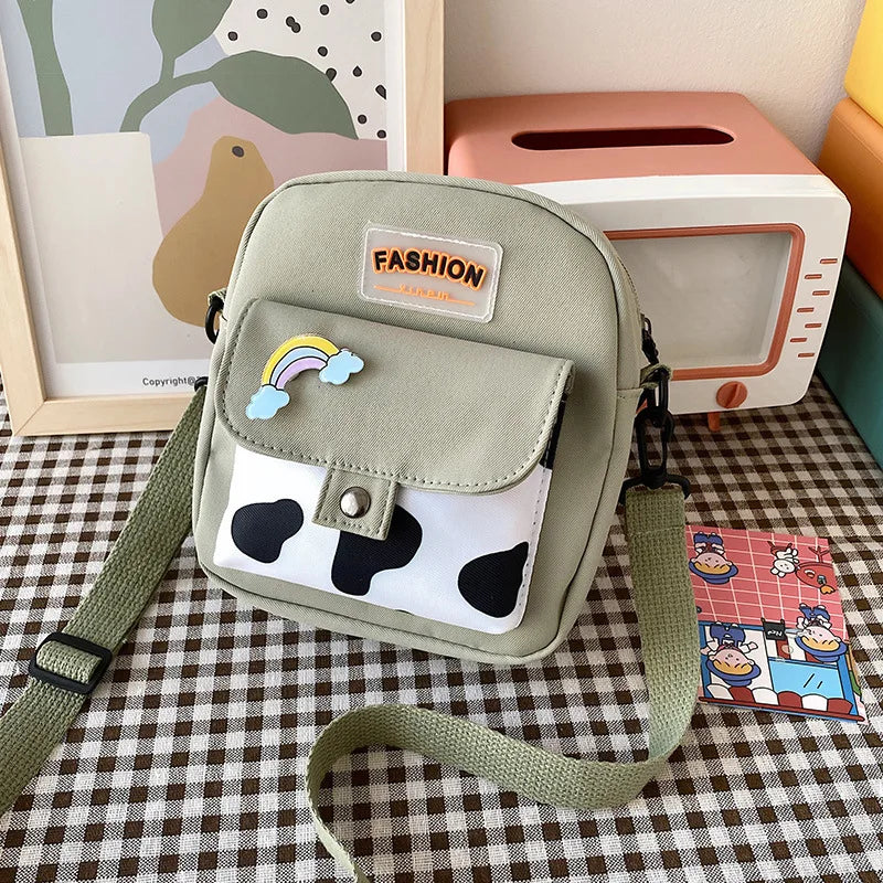 Harajuku Phone Crossbody Bag Nylon Cute Small Bags for Women Cow Pattern Square Small Shoulder Bag Suitable for Women Daily Use