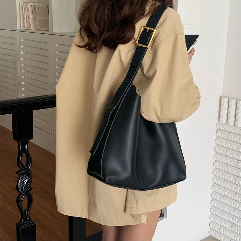 1Pcs All-Match Women Shoulder Bag Solid Fashion Handbag Crossbody Bag Women's Minimalist PU Leather Bag For Work