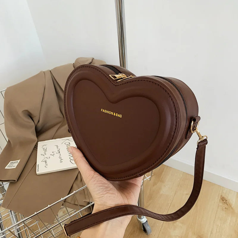 Fashion Heart Shape Crossbody Bags For Women New Solid Color PU Leather Shoulder Bag Casual Ladies Handbags Designer Female Bags
