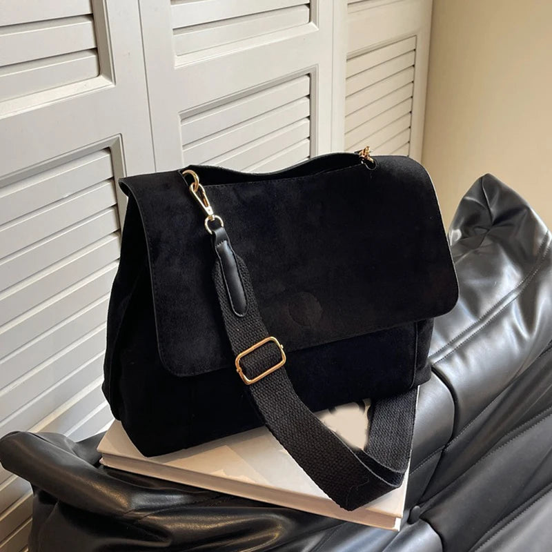 Women Mailman's Flap Bag Matte Suede Versatile Winter Large Capacity Crossbody Bag Single Shoulder Bag Shopper Totes
