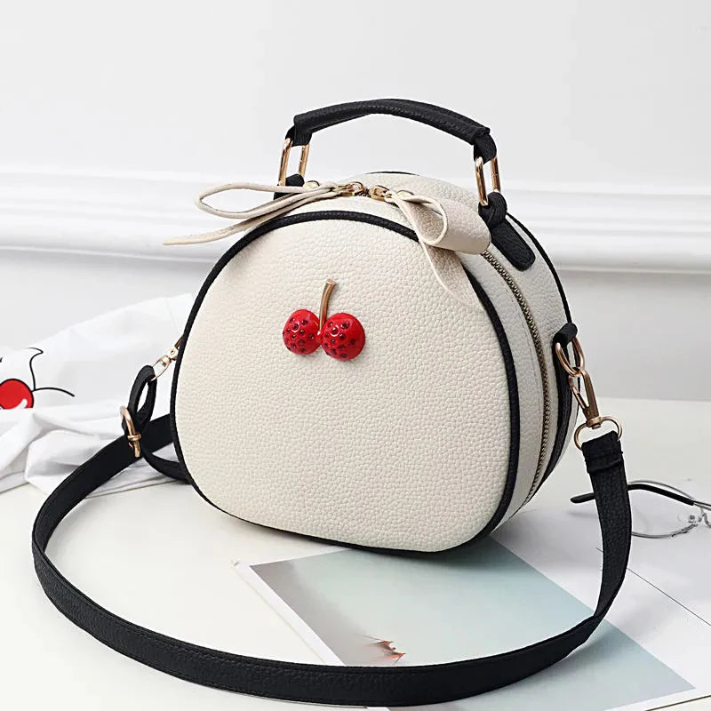 Litchi Pattern Contrast Cherry Small Purse and Handbags New Womens Sling-shoulder Crossbody Mobile Phone Bag