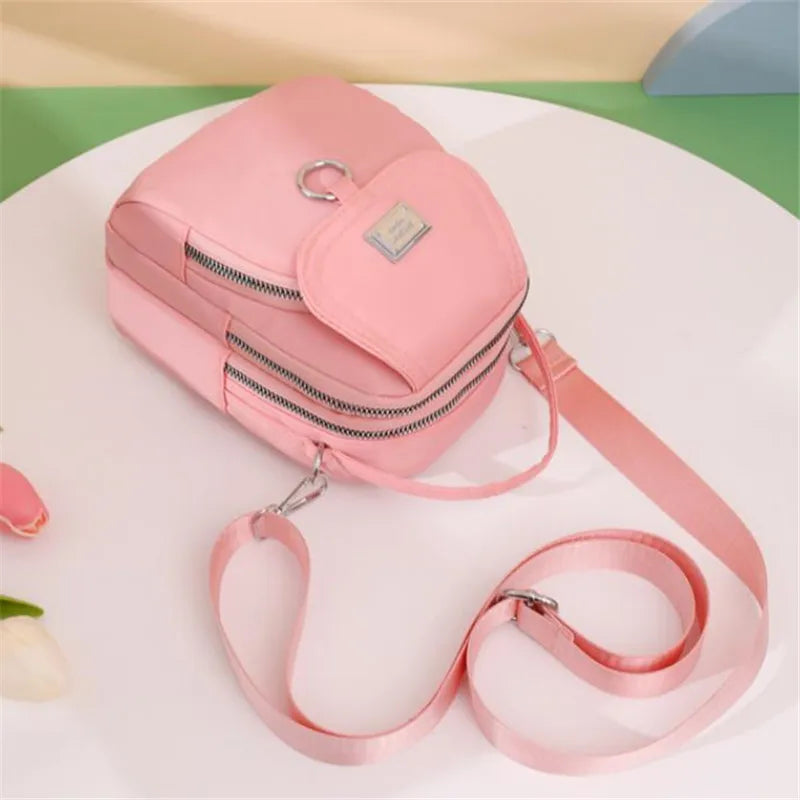 Lightweight Nylon Women's Crossbody Bag, Casual Mini Handbag with Multiple Zip Pouch, Chic Design Shoulder Bag for Everyday Use