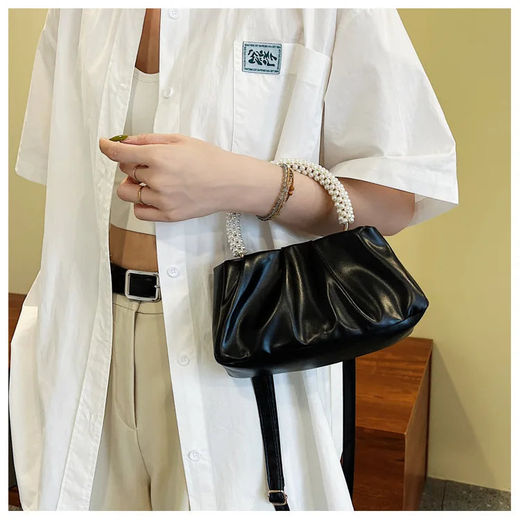Solid Color Square Pleats Women's Bag Fashionable Cloud Bag, Stylish Soft Surface Handbag, Stylish Single Shoulder Messenger Bag