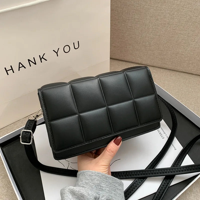 New Solid Color Fashion Shoulder Handbags Female Travel Messenger Bag Plaid Small PU Leather Crossbody Bags For Women