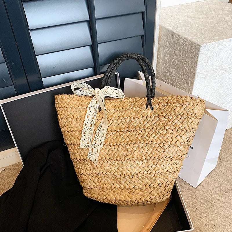 Bohemian Large Capacity Beach Women's Straw Bag Stylish Minimalist Handbag Hand Woven Designer Female Shoulder Bag