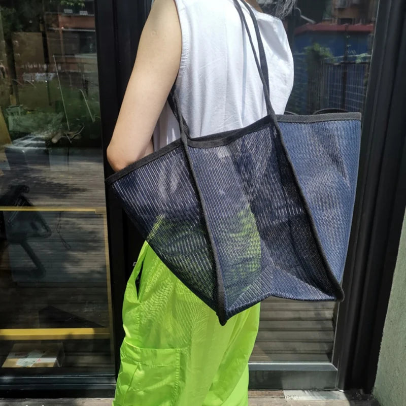 Fashion Large Capacity Handbag Mesh Hollow Out Design Beach Travel Package For Women Single Shoulder Bag Female Shopper Totes