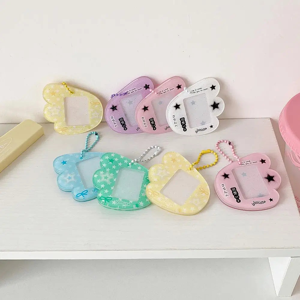 HOT INS Style Wings Hard Card Folder Brick Y2K Key Chain Charm Accessories DIY Picture Photo Frame Key Rings Mini Photo Album