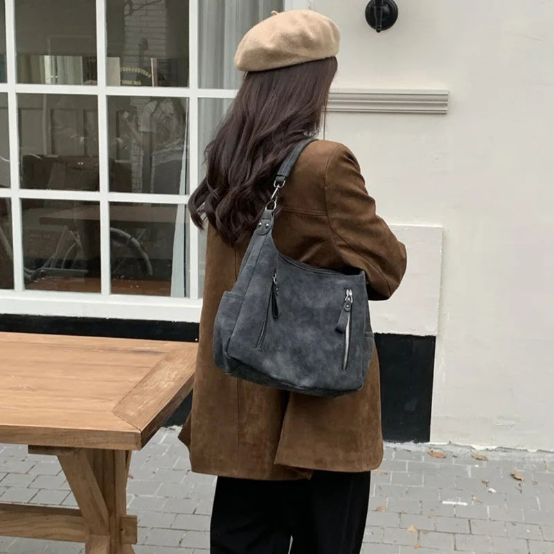 Designer Leather Female Side Bags Retro Shoulder Bag for Women Handbag Casual Ladies Large Capacity Tote Bag
