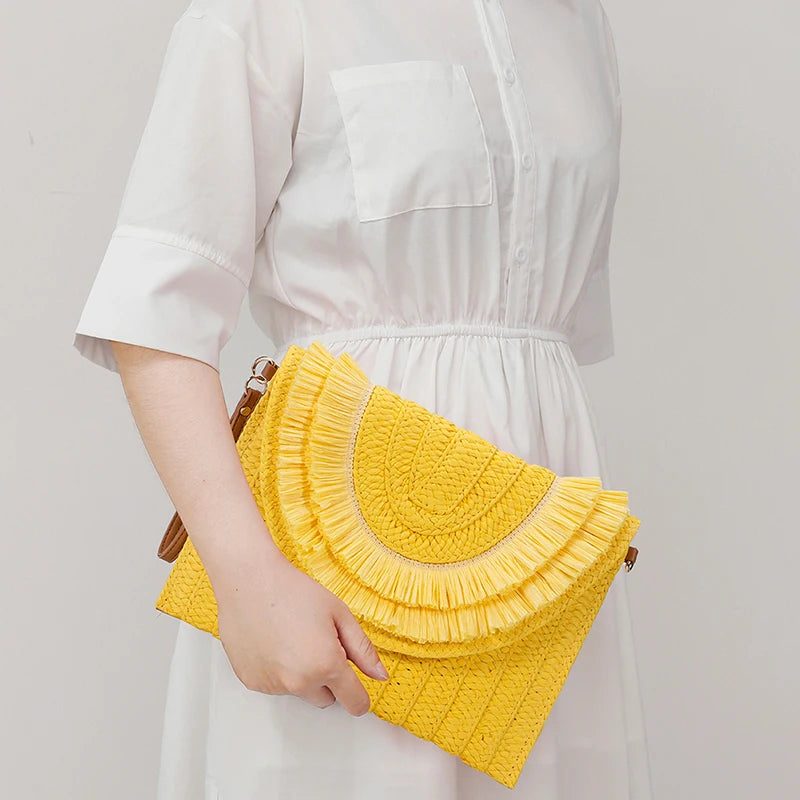 Raffia Straw Weaven Bags Fashion Ladies Wrist Clutches Summer Women Shoulder Crossbody Bags Handmade Handbags Purse Beach Bag