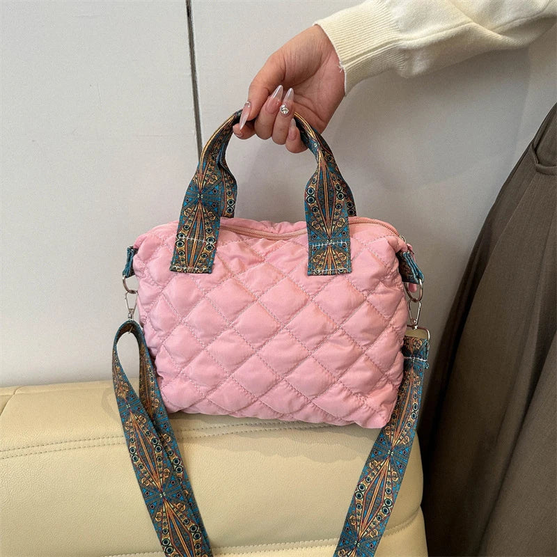 Designer Brand Lingge Quilted Padded Large Tote Nylon Women Handbags Luxury Design Shoulder Crossbody Bags Shopper Bag
