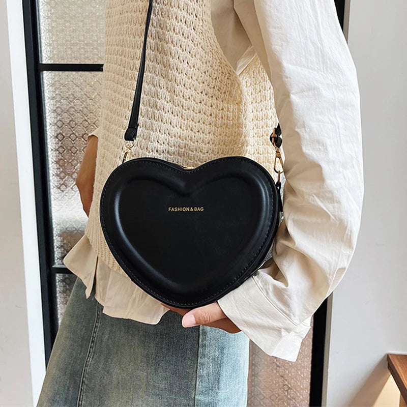 Fashion Heart Shape Crossbody Bags For Women New Solid Color PU Leather Shoulder Bag Casual Ladies Handbags Designer Female Bags