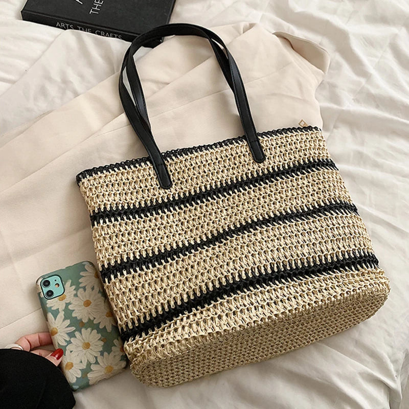 Vintage Straw Rattan Woven Bags Handmade Summer Beach Bags  Ladies Large Capacity Shoulder Bag Bohemia Travel Handbags Totes sac