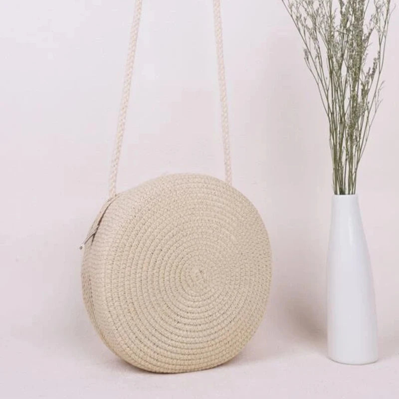 Round Straw Bag Women Woven Beach Crossbody Bag for Ladies Cute Shoulder Rattan Handmade Knitted Candy Color Small Handbag Bolsa
