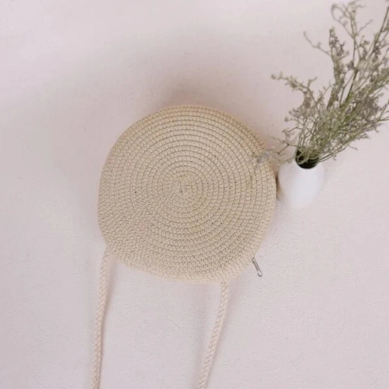 Round Straw Bag Women Woven Beach Crossbody Bag for Ladies Cute Shoulder Rattan Handmade Knitted Candy Color Small Handbag Bolsa