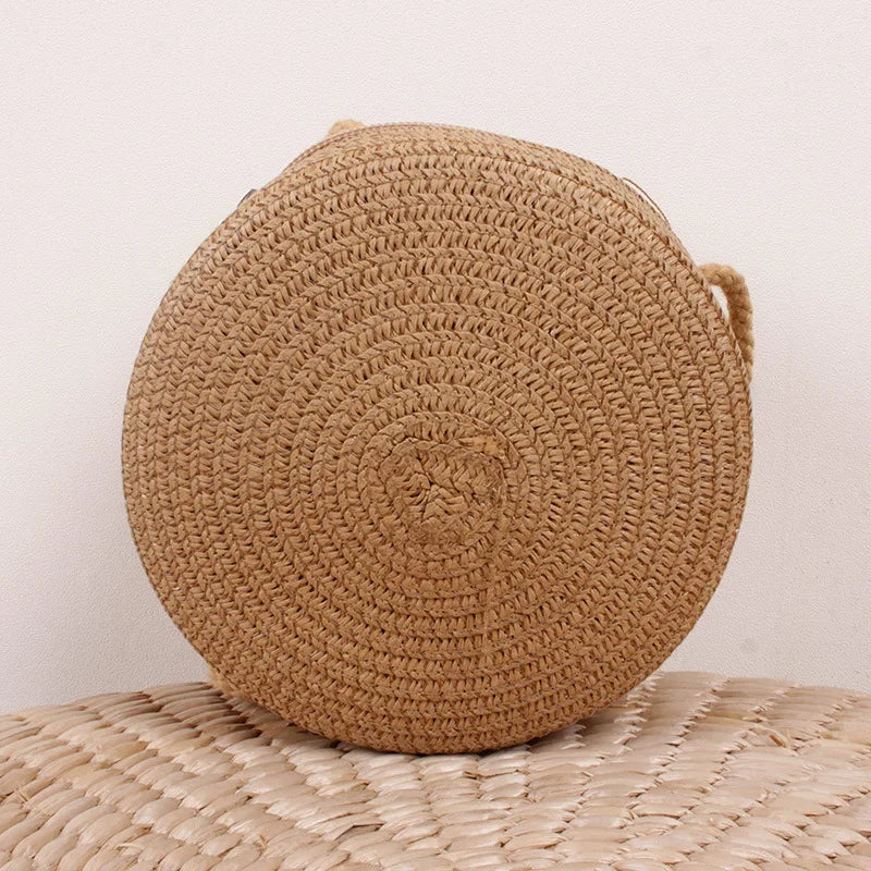 Round Straw Bag Women Woven Beach Crossbody Bag for Ladies Cute Shoulder Rattan Handmade Knitted Candy Color Small Handbag Bolsa