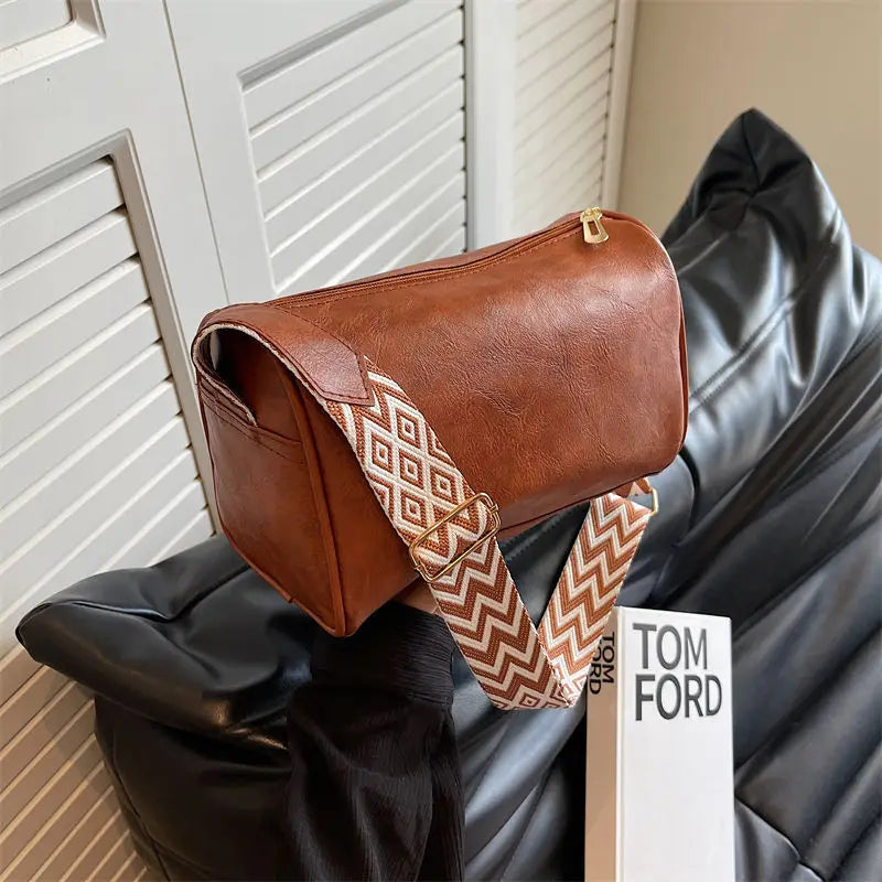 High Quality PU Leather, Wide Shoulder Strap Shoulder Bag ,Women Vintage Ladies Small Handbag ,Pillow Messenger Crossbody Bag