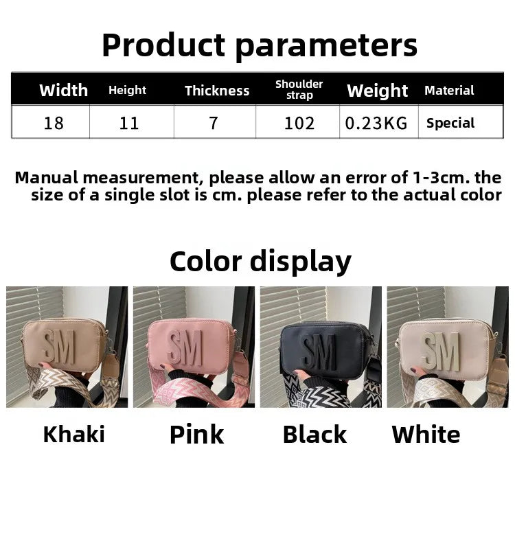 Stylish Versatile Women Single Shoulder Bag, SM Letter Pu Leather Small Square Bag, Leisure Wide Shoulder Strap Cross Body Bags
